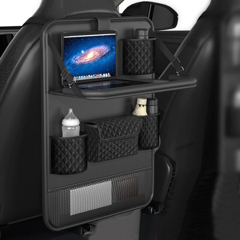 Universeller Rücksitz-Organizer mit Tablet-Halterung und klappbarem Tablett – verstärkte Fußstütze für Kinder, wasserdichte Aufbewahrung mit mehreren