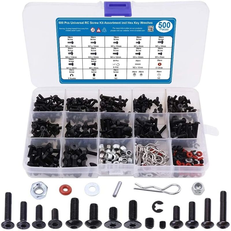 Universelles 500-teiliges Set, Innensechskantschrauben, Muttern, M3- und M4-Schnallen für ferngesteuerte Fahrzeuge, Raupenfahrzeuge und LKWs im