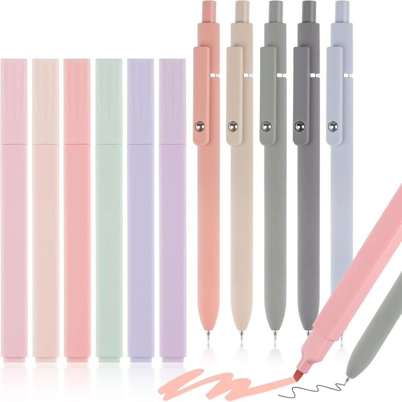 Unnaycve Textmarker Pastell Set with Aesthetic Gelstifte 11 Stück No Bleed Dry Fast Highlighter Marker Pens and Schulsachen Aesthetic Stifte Fine