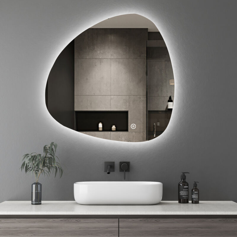 Unregelmäßiger Form Asymmetrischer Spiegel mit led Beleuchtung, Badspiegel mit Beleuchtung 80x80cm Badezimmerspiegel led Wanspiegel mit