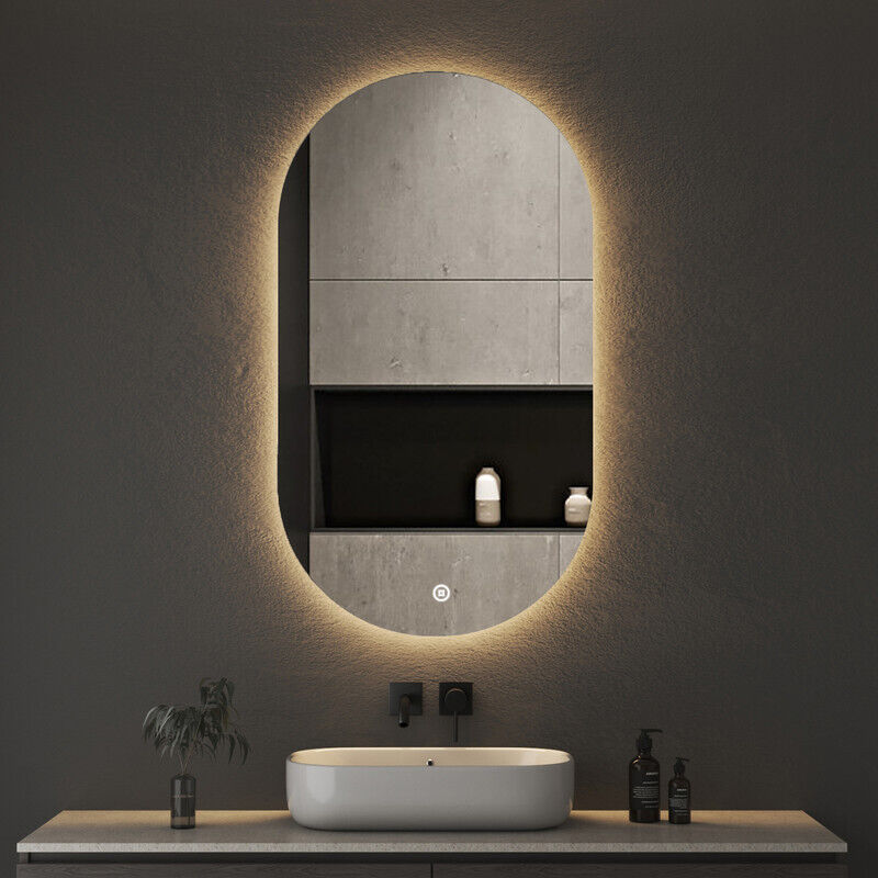 Boromal Badspiegel Oval 90x50 cm Badspiegel mit Beleuchtung LED Badezimmerspiegel mit Beleuchtung, Touch-Schalter, 3 Lichtfarben Dimmbar,