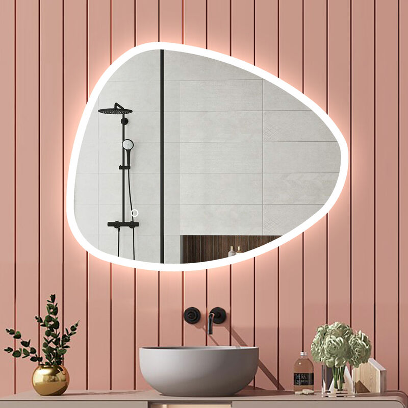 Aica Sanitaire - unregelmäßiger Spiegel led Badspiegel Beleuchtung Flurspiegel Wandspiegel Badezimmerspieg Touch + Beleuchtung 3 Farben Dimmbar