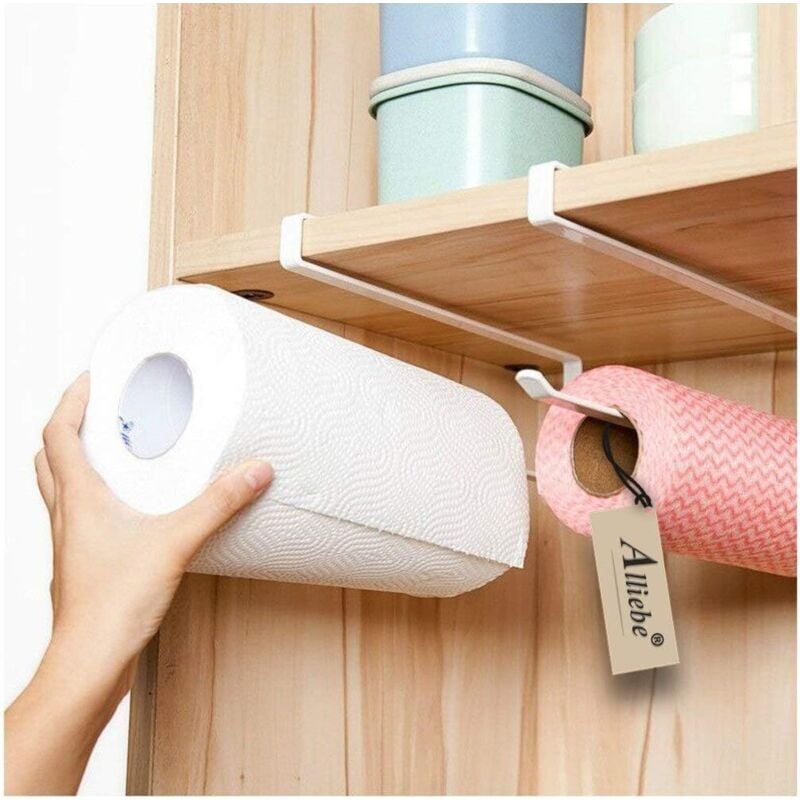 Dispensador de toallas de papel para debajo del gabinete, soporte para rollos de papel, sin perforaciones, para cocina y baño (2 unidades)