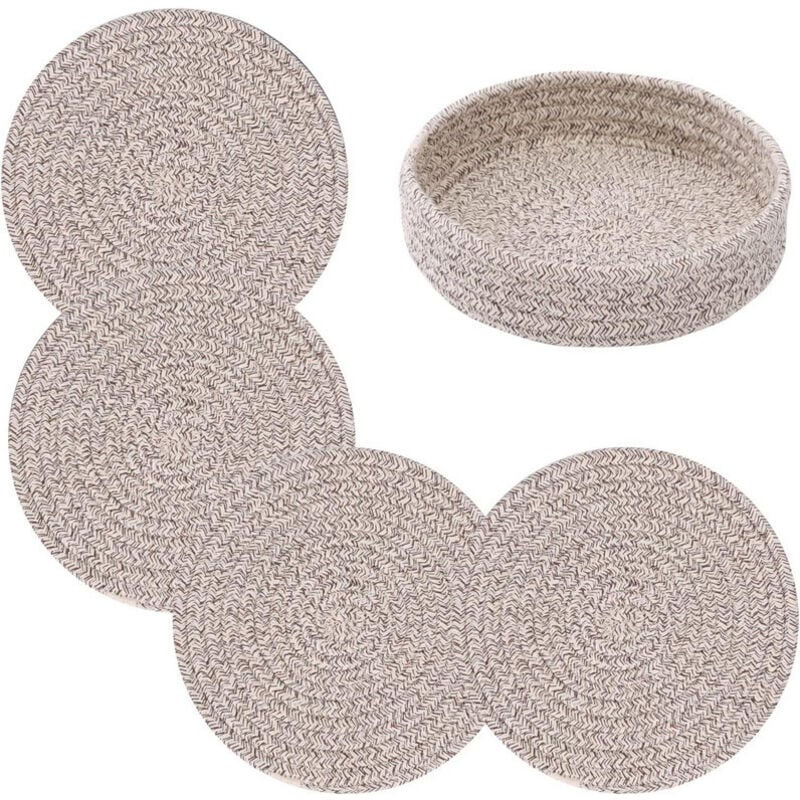 Untersetzer für heiße Gerichte, Untersetzer für heiße Töpfe und Pfannen, 7-Zoll-Topfpads 4 Stück und Aufbewahrungskorb für Arbeitsplatten,