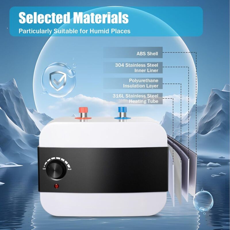 Untertischboiler 6 Liter Druckfest Kleinspeicher, Wärmeschutzzustand, Küche Warmwasserspeicher Untertisch Boiler Druckfest Wasserboiler 1,5KW Weiß