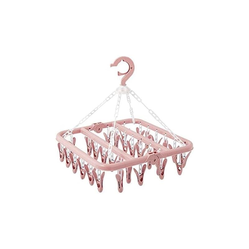 Memkey - Unterwäsche-Kleiderbügel mit 32 Clips, faltbare Wäscheklammer, Wäscheständer, windbeständig, zum Aufhängen für Babykleidung, Socken, BHs