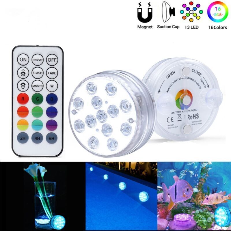 Unterwasser-Pool-Licht, IP68 wasserdichter LED-Pool-Scheinwerfer mit RF-Fernbedienung, oberirdische LED-Pool-Licht-Lampe - 13 Lichter +
