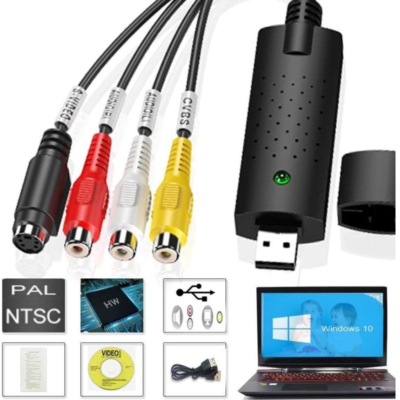 USB 2.0 Audio-Video-Konverter, VHS-Digital-Konverter, Videoaufnahmegerät für VHS-, C- und Hi8-Kassetten, DVD-Übertragungsrekorder, kompatibel mit