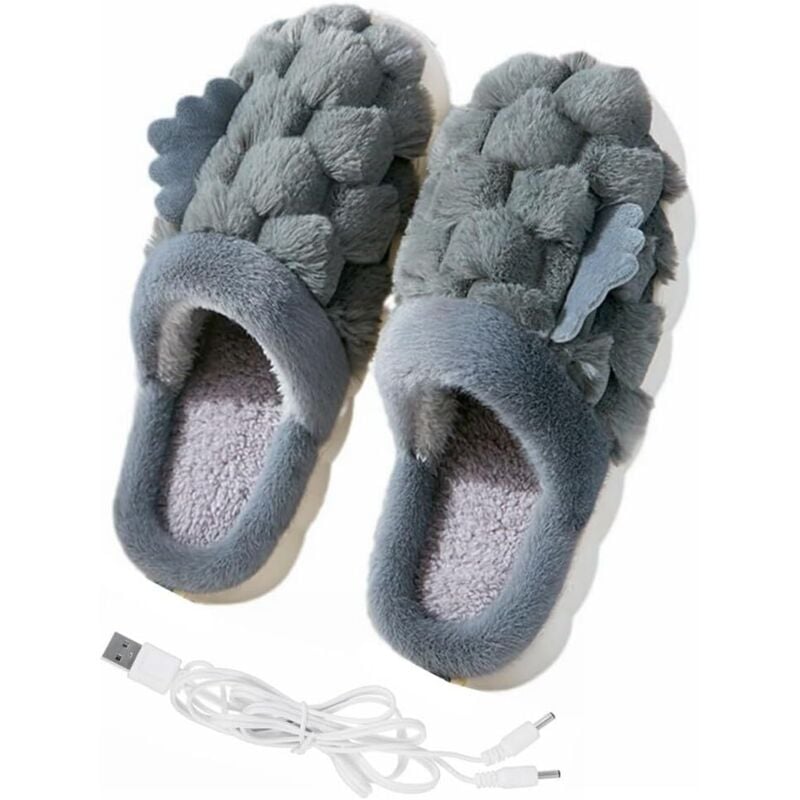 USB Beheizte Hausschuhe Unisex Hausschuhe Damen Plüsch Fußwärmer mit Flügeln Elektrisch Beheizte Hausschuhe für Damen Herren Fußwärmer