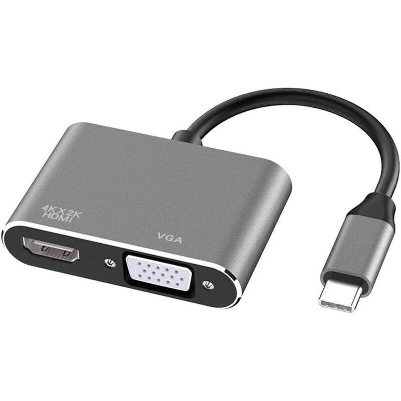 Adaptador USB C a HDMI VGA, 2 en 1 Tipo C a HDMI 4K, VGA 1080P, compatible con MacBook Pro/Air 2020 2019, iPad Pro, Surface, gris
