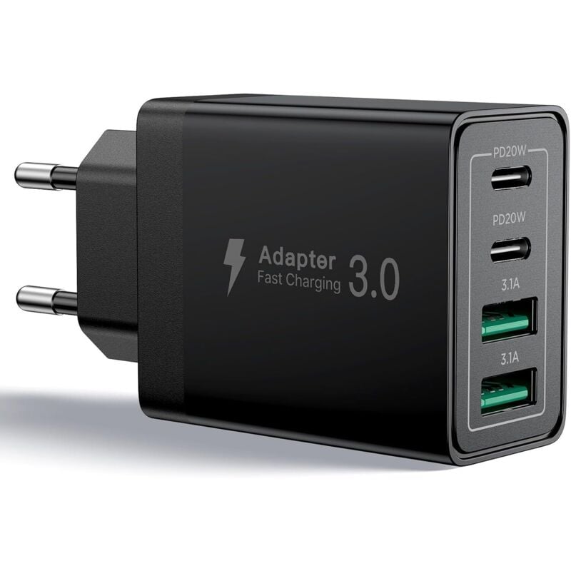 USB-C-Ladegerät, 40 W, 4-Port-USBC-Schnellladegerät für iPhone, 3,1 A PD+QC Typ C Multi-Netzteil-Ladegerät für iPhone 16 15 14 13 12 11 Pro Max X XS