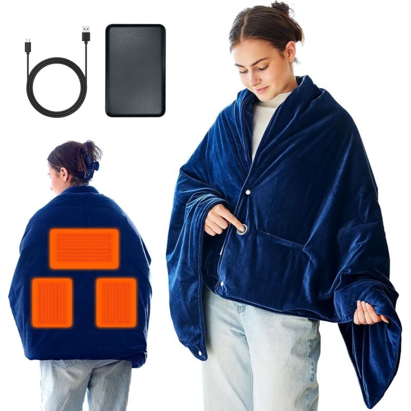 USB-Heizdecke, 155 x 85 cm, kabellose Heizdecke, beheizte Überwurfdecken mit 3 Heizstufen, tragbar, maschinenwaschbar