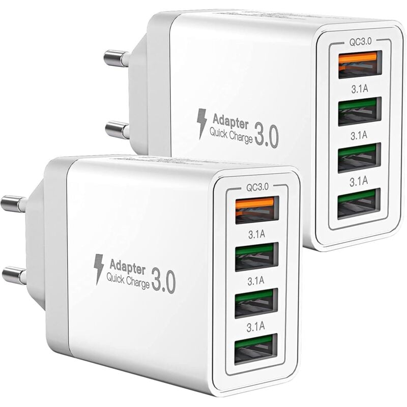 USB-Ladegerät, 2er-Pack, mehrere USB-Steckdosen, 40 W, schnelles iPhone-Ladegerät, 4-Port-Multi-Power-QC 3.0-USBA-Adapter für iPhone 16 15 14 13 12