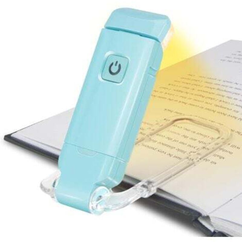USB-Leselampe, wiederaufladbarer LED-E-Reader mit Klemmleuchte zum Lesen im Bett, 3 Helligkeitsstufen, faltbare Mini-Klemmleuchte, Blau