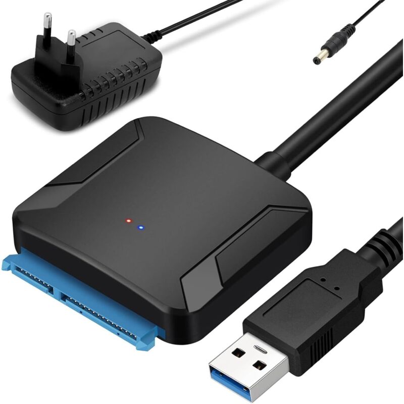 USB-SATA-zu-USB-3.0-Adapter für 2,5'-/3,5'-SSDs und Festplatten, UASP-Unterstützung, USB-SATA-Adapter mit 12-V-2-A-Netzteil, kompatibel mit Windows,