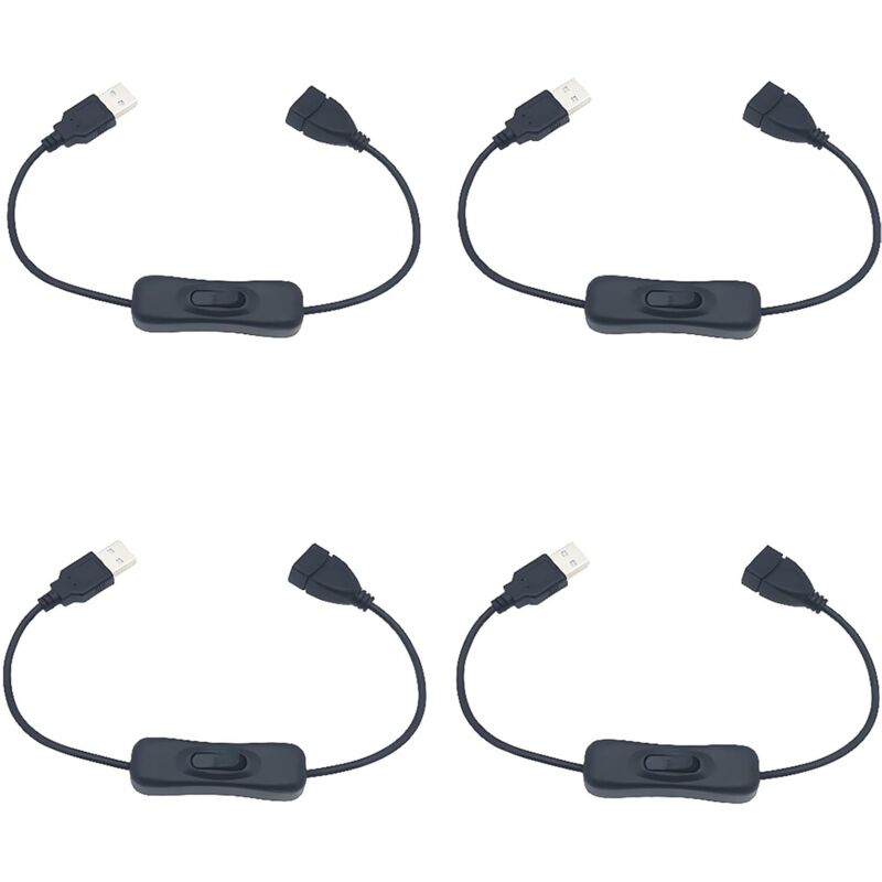 USB-Schalter, 4 Stück 30 cm USB-Verlängerungskabel mit Ein-/Ausschalter, kompatibel mit Dashcam, Schreibtischlampe, LED-Streifen