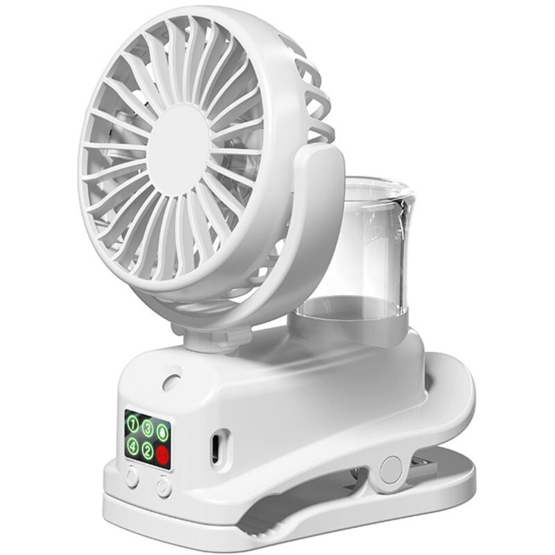 USB Ventilator mit Wassernebel, 4 Geschwindigkeiten Wind Tischventilator mit Clip, Mini Ventilator, Verstellbare Tischventilatoren mit LED-Anzeige,