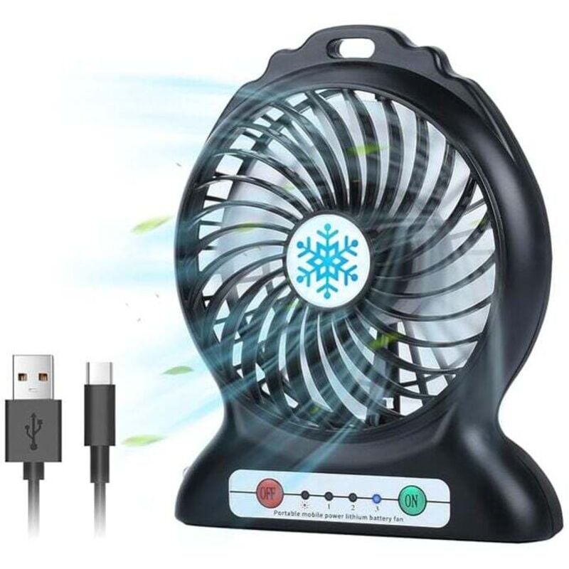 Odipie - USB-Ventilator, tragbarer Mini-Ventilator, kleiner Ventilator, 3 einstellbare Geschwindigkeiten, wiederaufladbarer Mini-USB-Ventilator,
