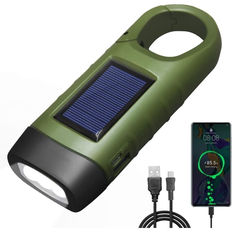 USB-wiederaufladbare LED-Taschenlampe, Dynamo-Taschenlampe zum Aufladen des Telefons, solarbetriebene wiederaufladbare Taschenlampe mit