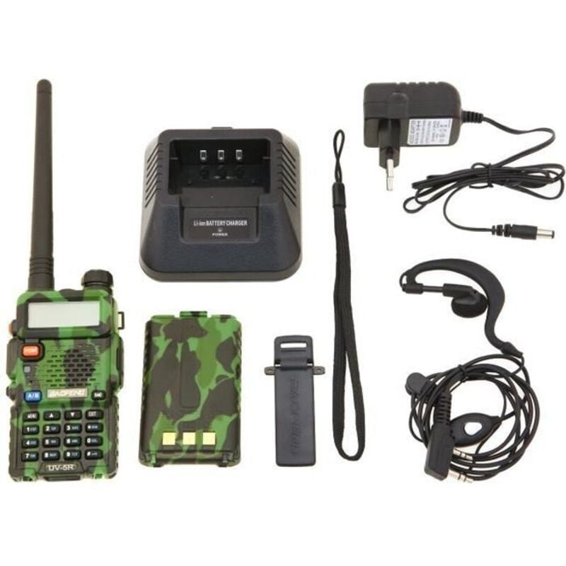 UV-5R FM VHF/UHF Funkgerät mit Dualband, Display, Standby und eingebauter Uhr (Headset inklusive, Tarnmuster)