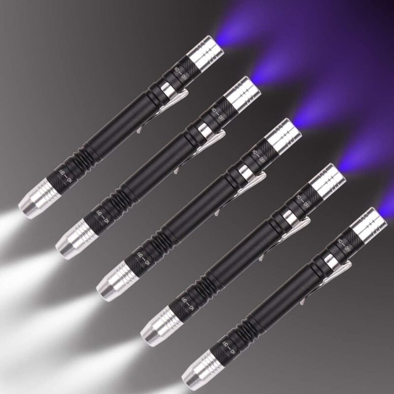 UV-Taschenlampe für weiße, ultraviolette Taschenlampe, Prüflampe, 395 nm, Mini-UV-Taschenlampe, 2-in-1, LED-UV-Schwarzlicht, 2 Quellen (5er-Pack)