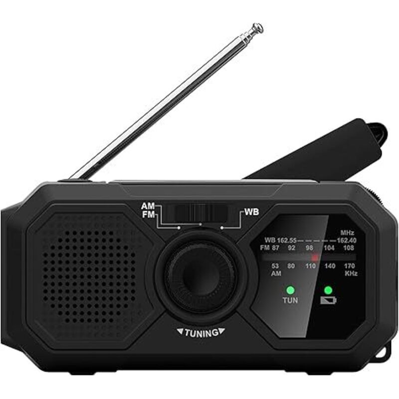 V5 Notfall Radio mit Solar Panel und Handkurbel – LED Taschenlampe – Voyager Mini NOAA Wetter Radio mit AM/FM Radio Wiederaufladbare Batterie