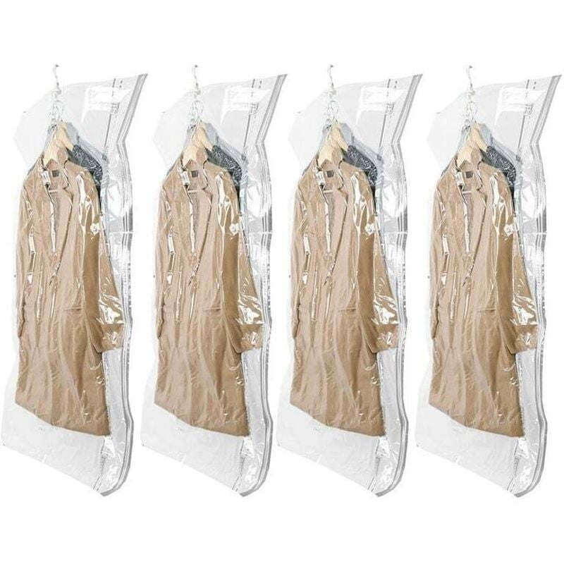 Vakuum-Aufbewahrungsbeutel für hängende Kleidung, 4er-Pack (105 × 70 cm), Vakuumbeutel für Anzüge, Mäntel, Jacken, sparen 80 % Platz,