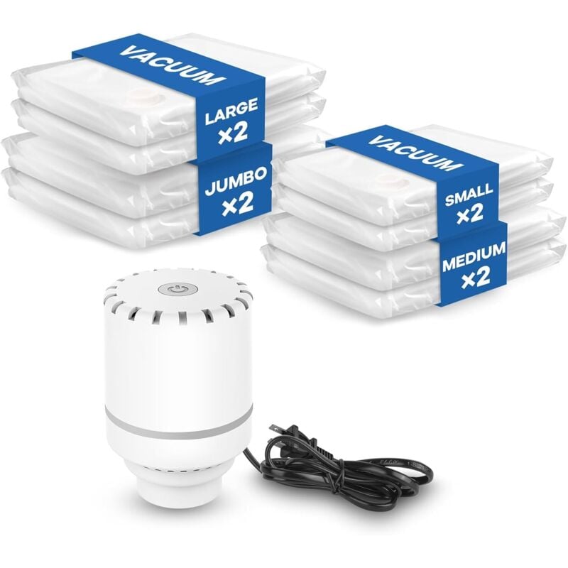 Jalleria - Vakuum-Aufbewahrungsbeutel Staubsauger, 8er-Set (2 Jumbo, 2L, 2M, 2S), Vakuum-Aufbewahrungsbeutel für Kleidung, Steppdecken, Reisen