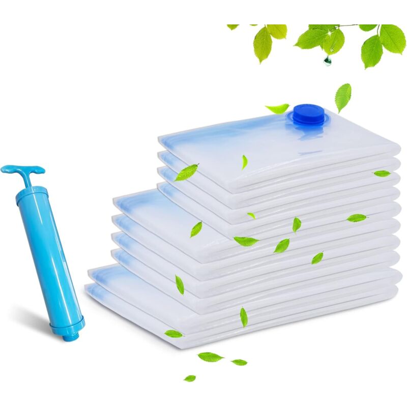 Vakuumierbeutel für Kleidung + 10 Stück (100x70cm, 80x60cm, 60x40cm) mit Pumpe, wiederverwendbare Reisekompressionsbeutel für Kleidung, Bettwäsche