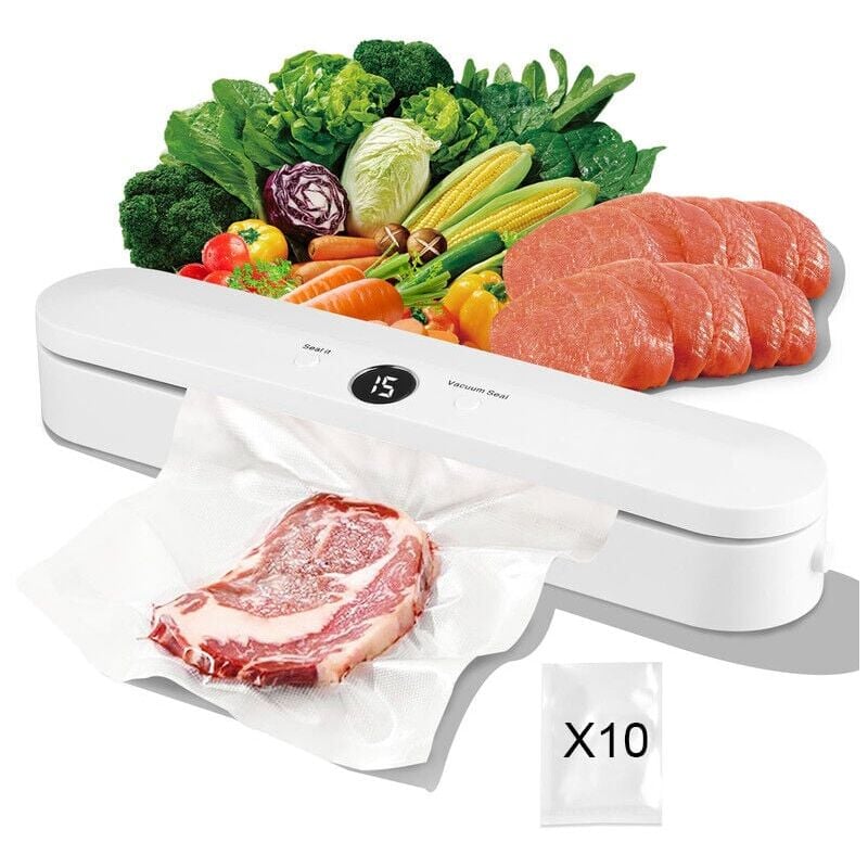 Vakuumiergerät, Lebensmittel-Vakuumierer, inklusive 10 Beuteln und für Lebensmittel, Fleisch, trockene, feuchte und frische Lebensmittel,
