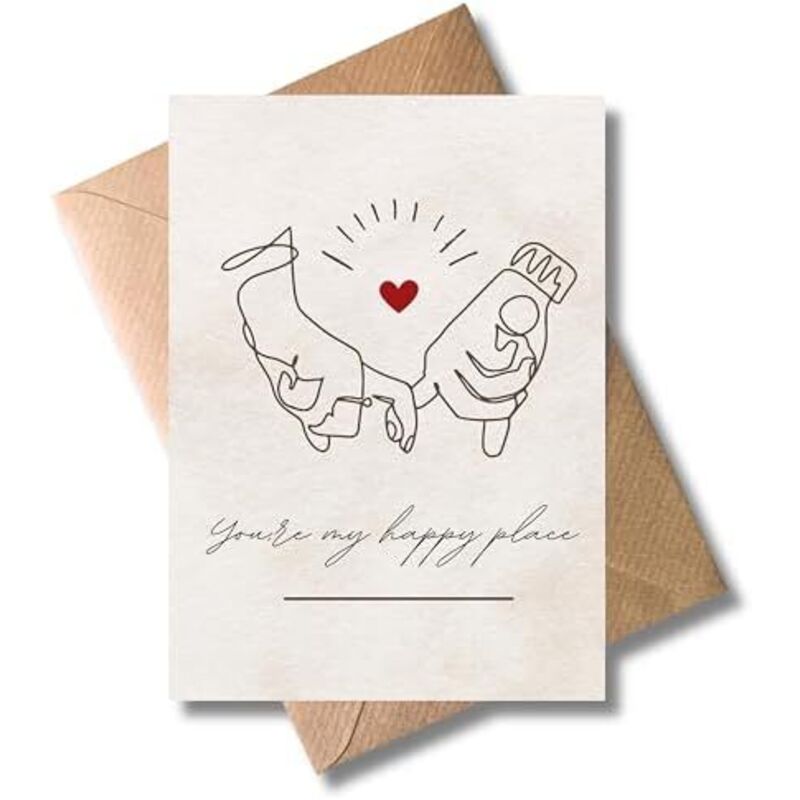 Valentins Tag Karte mit Umschlag - Geschenkkarte zum Valentinstag You're my happy place Line Art Hände Herz Liebesgeständnis Liebeskarte Liebe