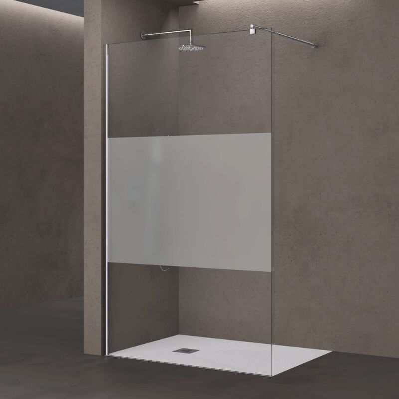 Luxus Duschwand für Dusche Duschabtrennung 90x200cm Walk-In Dusche 8mm ESG-Sicherheitsglas Milchglas-Streifen inkl. Nanobeschichtung Bremen01MS