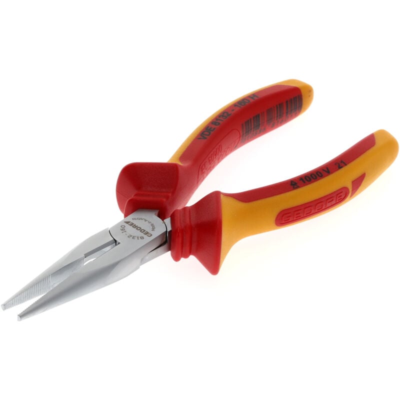 Vde Flachrundzange, Elektronik, lange Backen, gezahnt, gerade, induktiv gehärtet, Länge 160 mm, vde 8132-160 h - Gedore