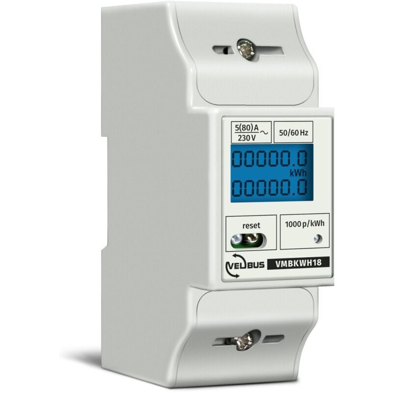 EINPHASIGES KWh-MESSGERÄT FÜR HUTSCHIENENMONTAGE - 2 MODULE