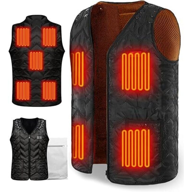 Verbesserte beheizte Weste für Herren und Damen, 9 Heizzonen, 3 optionale Temperaturen, elektrisch beheizte Weste mit einstellbarer Größe,