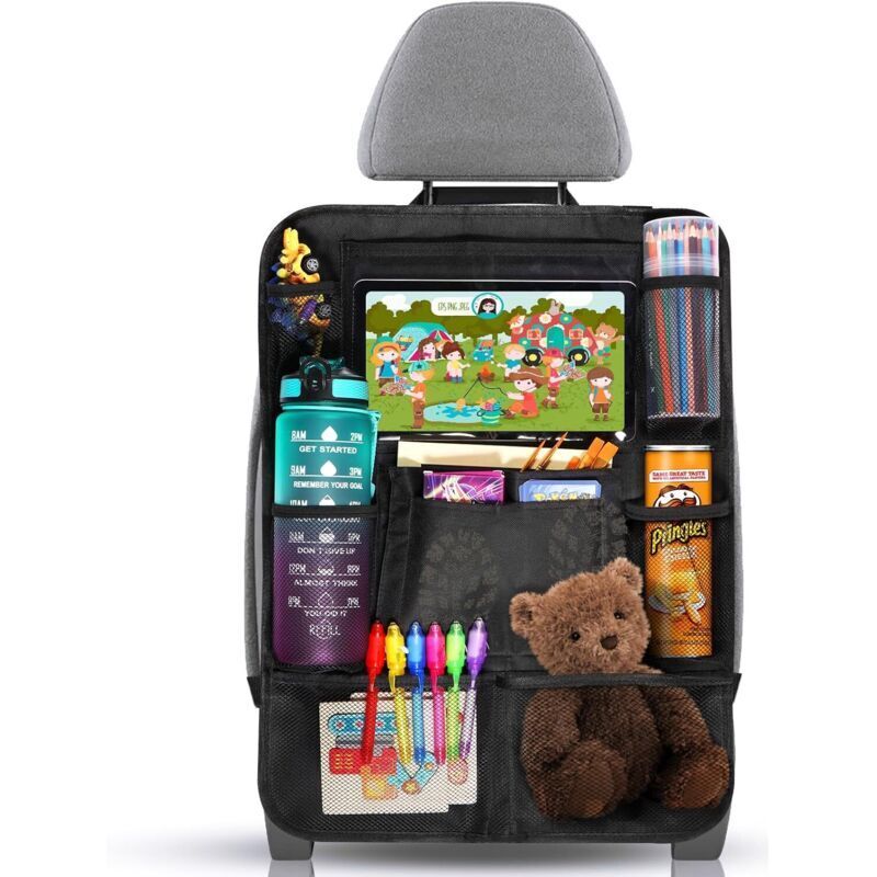 Verbesserte und verstärkte Auto-Organizerbox, Autositzschutz mit 10 Taschen für Flaschen, Spielzeug, Bücher