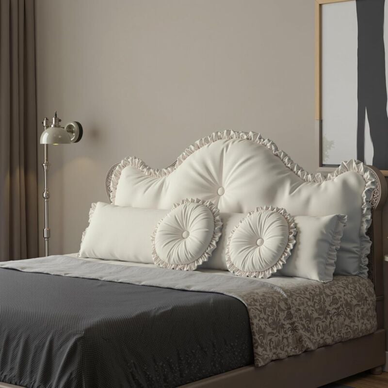 Kissen Bett Rückenkissen, Lesekissen für Bett und Sofa mit Nackenkissen und 2 runden Kissen, Weiß, 200cm - Vercart