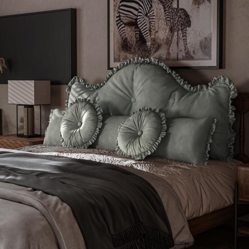 Kissen Bett Rückenkissen, Lesekissen für Bett und Sofa mit Nackenkissen und 2 runden Kissen, Grau, 140cm - Vercart