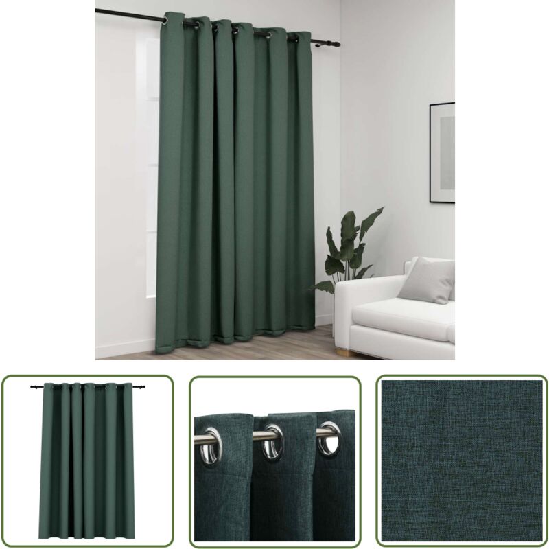 The Living Store Verdunkelungsvorhang mit Ösen Leinenoptik Grün 290x245 cm - Verdunkelungsvorhang - Leinenoptik - Vorhang Grün - Wohnraumgestaltung
