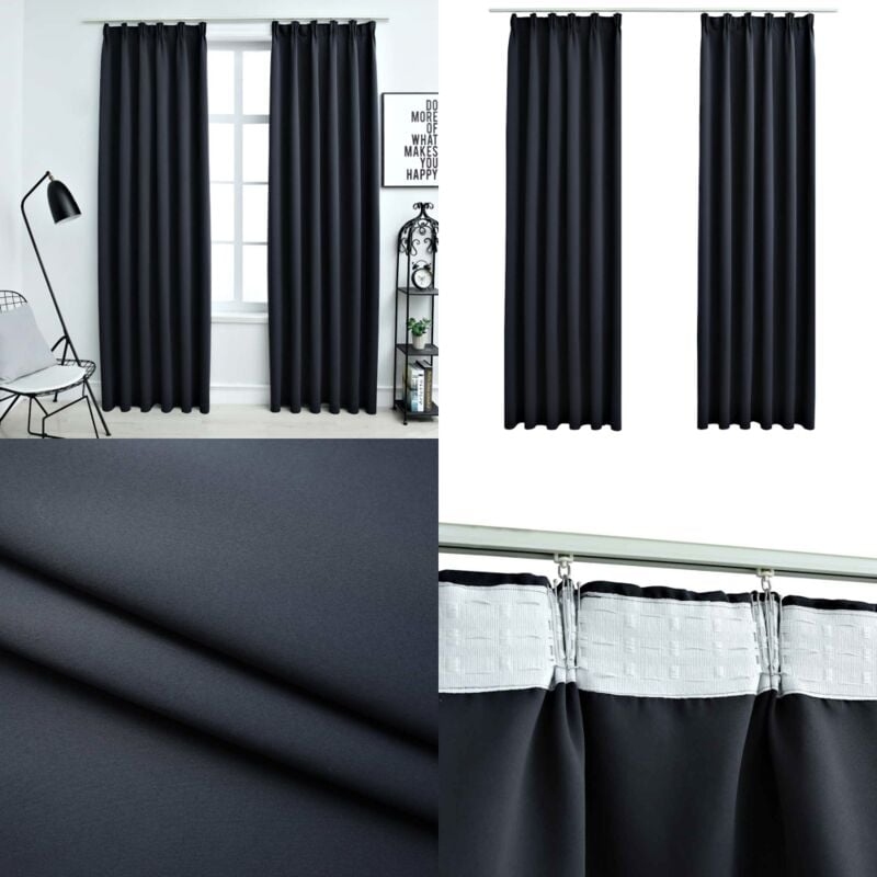 Verdunkelungsvorhänge mit Haken 2 Stk. Anthrazit 140x175cm - Verdunkelungsvorhänge - Gardinen - Wohnraumdekoration - Vorhänge Anthrazit - Vorhänge