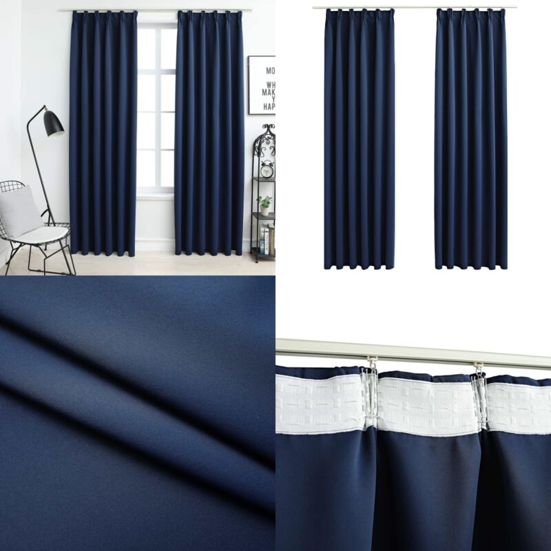 Verdunkelungsvorhänge mit Haken 2 Stk. Blau 140x225cm - Verdunkelungsvorhänge - Blaue Vorhänge - Polyester Vorhänge - Wohnraumdekoration - Gardine