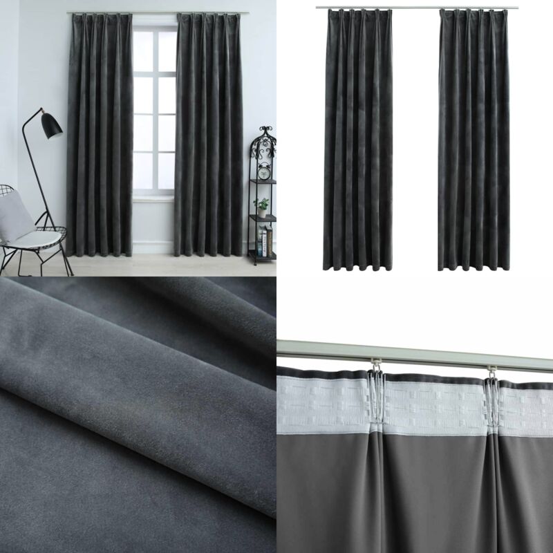 Verdunkelungsvorhänge mit Haken 2 Stk. Samt Anthrazit 140x225cm - Elegante Vorhänge - Samtvorhänge - Anthrazitfarbene Vorhänge - Wohnraumdekoration