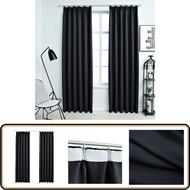 Verdunkelungsvorhänge mit Haken 2 Stk. Schwarz 140x245cm - Verdunkelungsvorhänge - Schwarze Vorhänge - Polyester Vorhänge - Wohnraumdekoration