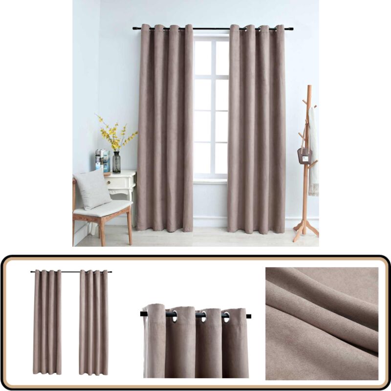 Verdunkelungsvorhänge mit Metallösen 2 Stk. Taupe 140x225 cm - Elegante Vorhänge - Wohnraumdekoration - Gardinen Taupe - Vorhänge Mit Wildlederlook