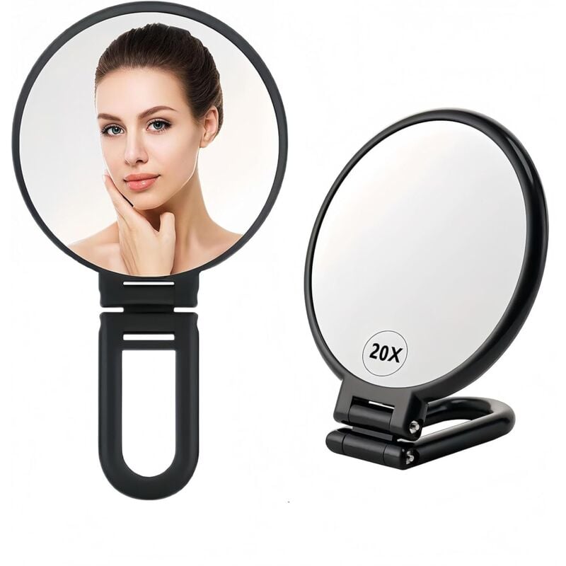 Vergrößerungsspiegel 20Fach, Doppelseitiger Handspiegel mit 20X/1X Vergrößerung, Faltbarer Schminkspiegel mit Griff Tragbarer Kosmetikspiegel