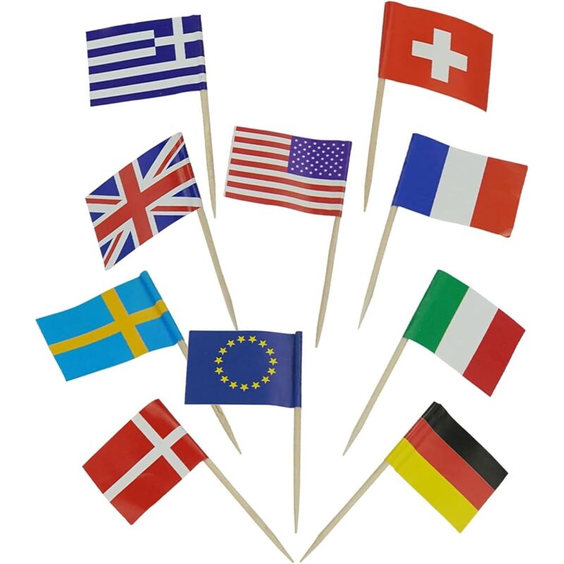 Bluedeer - Verschieden Länder Flagge Zahnstocher Flagge 30 Stück Cocktail Picks mit Doppelseitig Druck Verschieden Nationalflagge für Partydeko Food