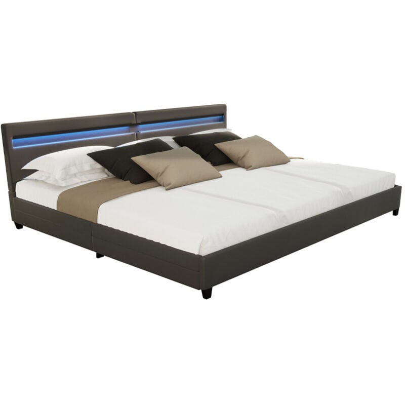 Familienbett mit Schubladen nube Farbe: Dunkelgrau, Ausführung: mit Matratze Familienbett Bett LED-Bett Bett-Inklusive-Schubladen - Home Deluxe