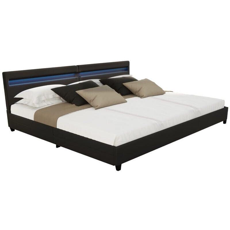 Led Bett nube - Schwarz, 270 x 200 cm - inkl. Lattenrost und Schubladen Familienbett Bett LED-Bett Bett-Inklusive-Schubladen - Home Deluxe
