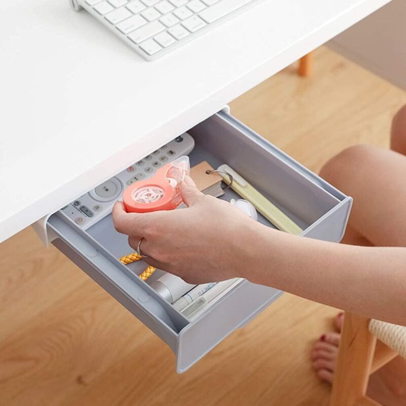 Alovez - Versteckter Organizer unter dem Schreibtisch, selbstklebend, für unter Tisch, Schublade oder Schrank, Locher mit großer Kapazität