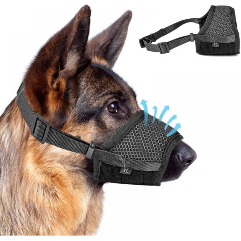 Verstellbarer Anti-Bell-Maulkorb mit selbstklebendem Netzring. Verstellbarer Anti-Bell-Maulkorb für große, mittelgroße und kleine Hunde (Schwarz).